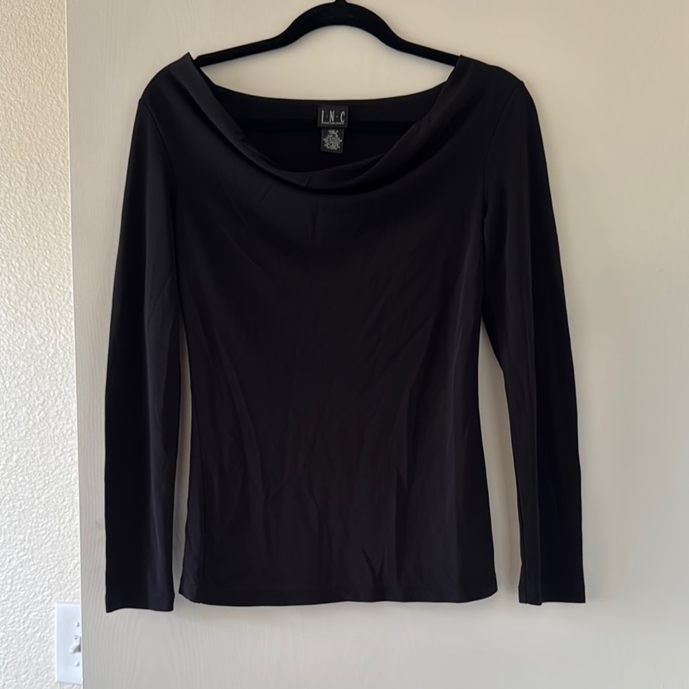 INC International Concepts Women's Elegant Black Long Sleeve Tee
